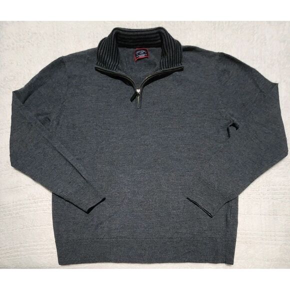 Untuckit Men's Large Quarter Zip 100% Merino Wool Dark Gray Super Soft Sweater - Picture 1 of 5